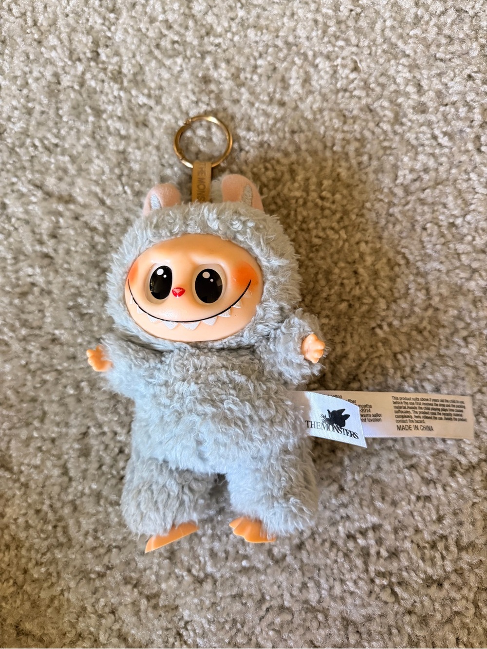 The Monsters Plush Keychain - Gray Fuzzy Monster with Ring